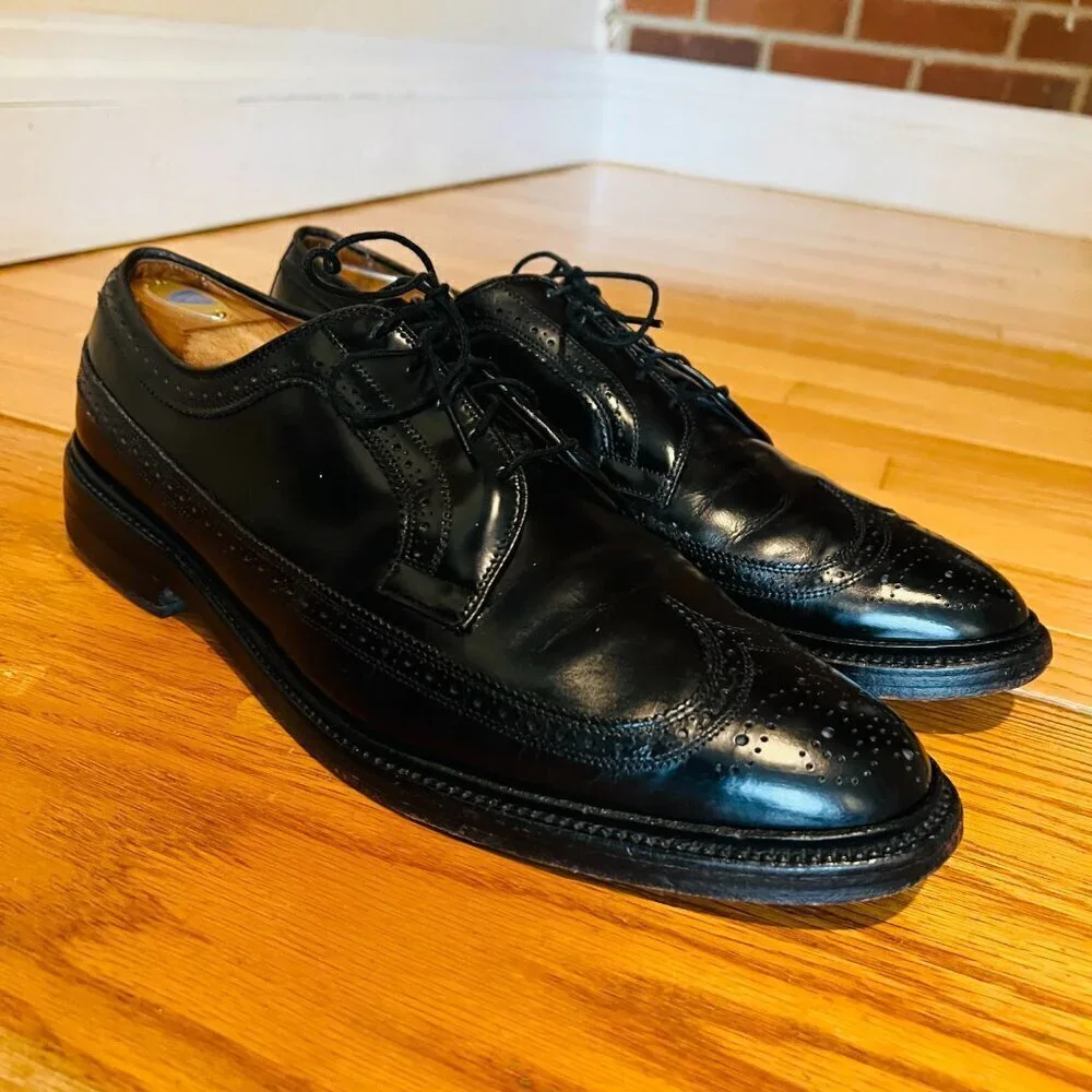 Allen Edmonds MacNeil US 12 B Longwings Oxford Wingtip Black Leather USA Made